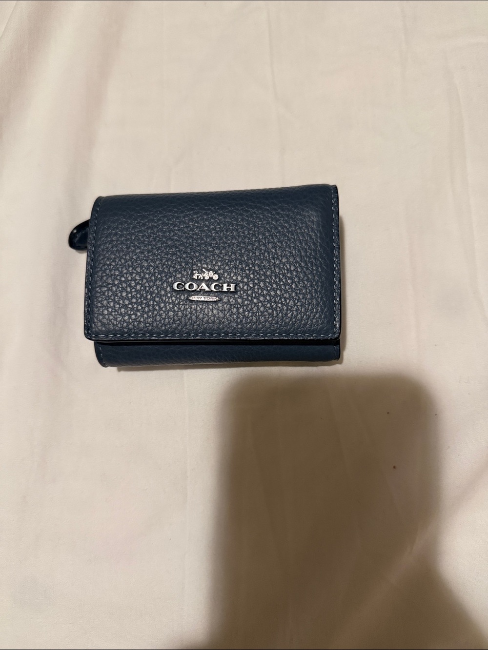 Coach Navy Blue Trifold Wallet with Pebbled Finish (toy not included)